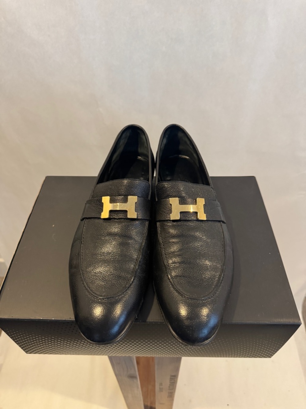 Hermes Black Leather Paris Loafer